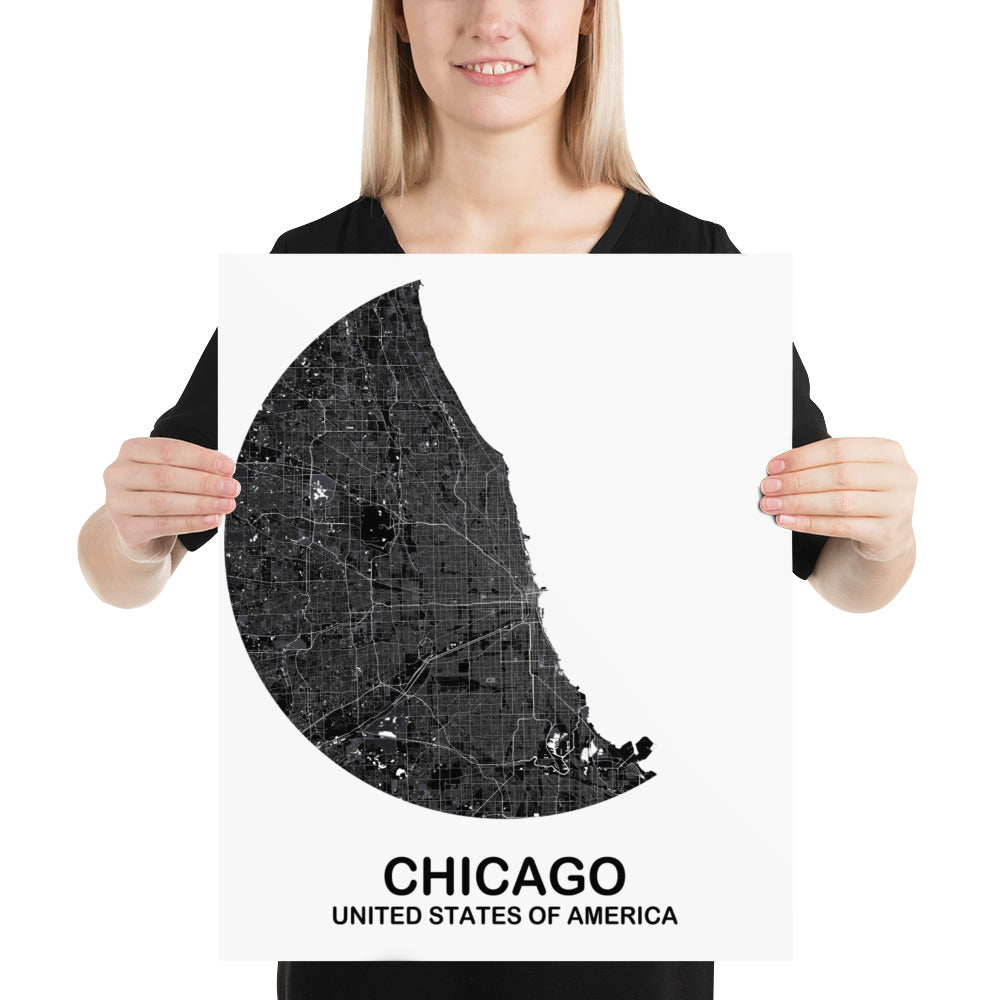 Chicago Circular Black Paper Map