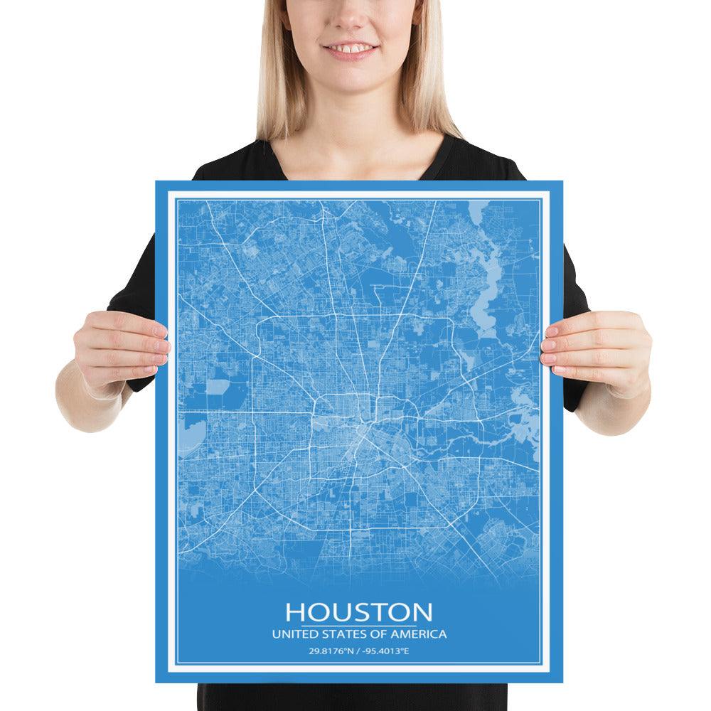 Houston Blue and White Paper Map