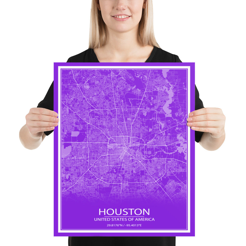 Houston Purple and White Paper Map