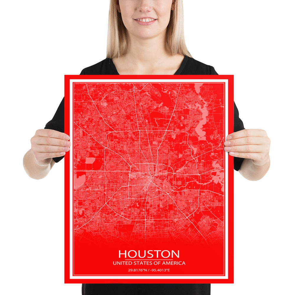 Houston Red and White Paper Map