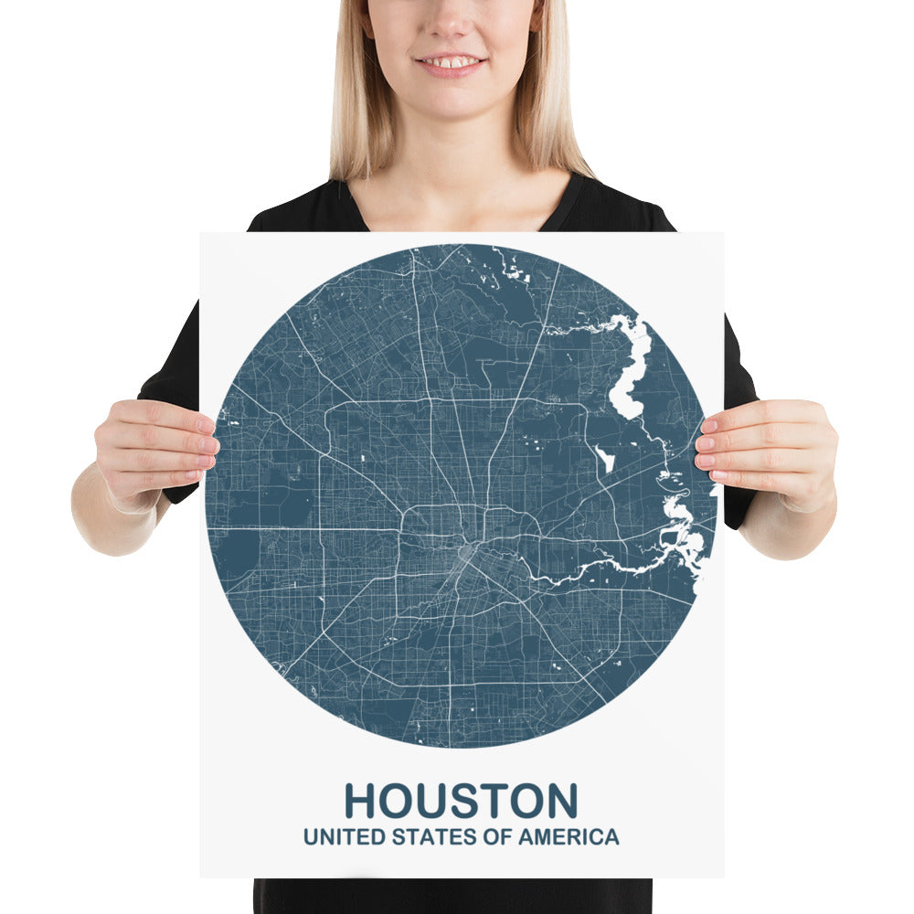 Houston Circular Blue Paper Map