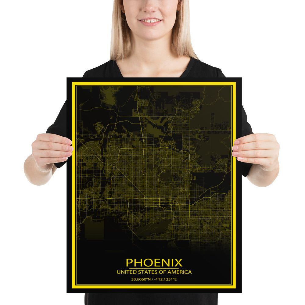 Phoenix Black and Yellow Paper Map