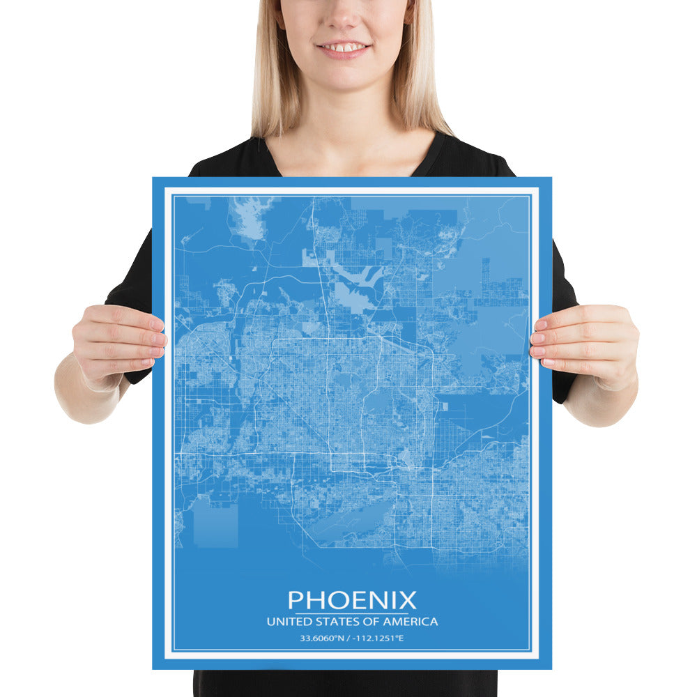 Phoenix Blue and White Paper Map