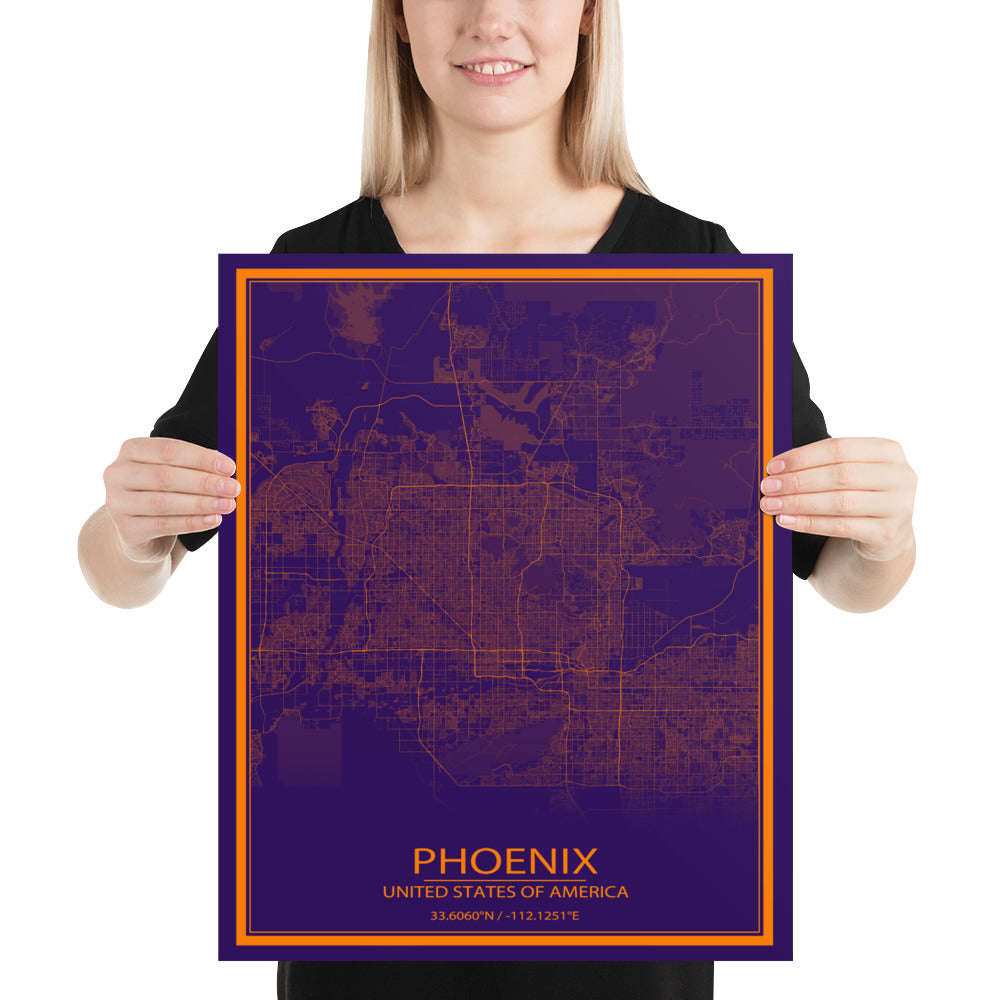 Phoenix Purple and Orange Paper Map