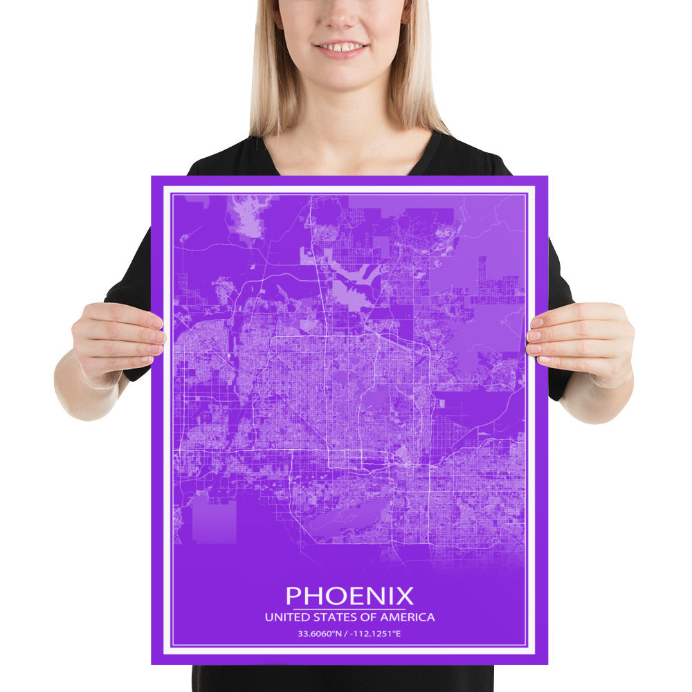 Phoenix Purple and White Paper Map