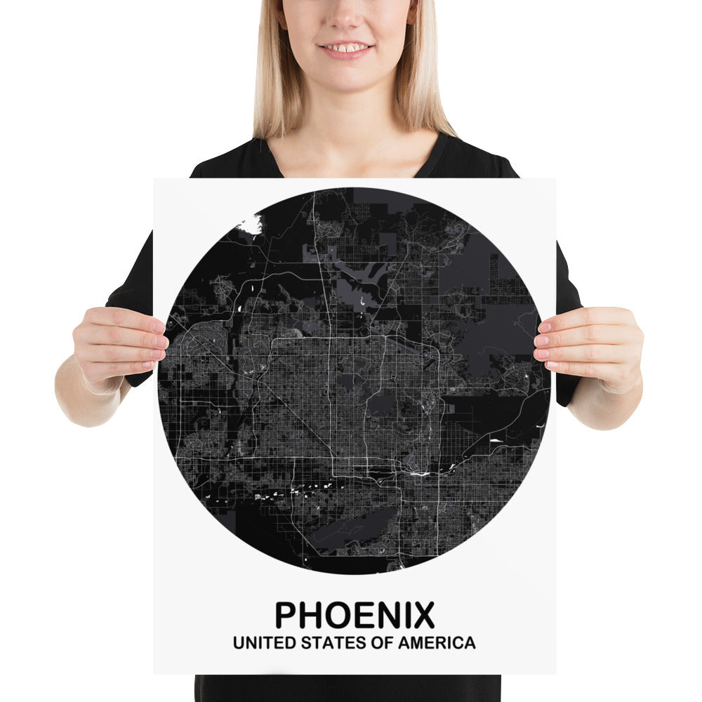 Phoenix Circular Black Paper Map