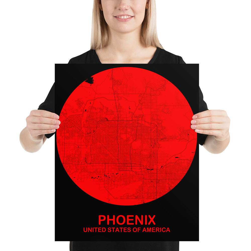 Phoenix Circular Red Paper Map