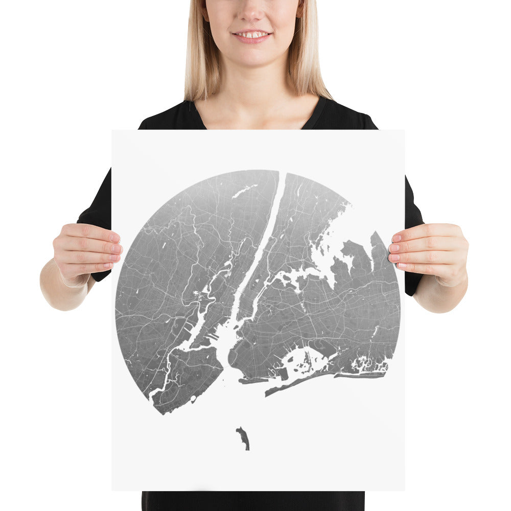 New York Silver on White Paper Map