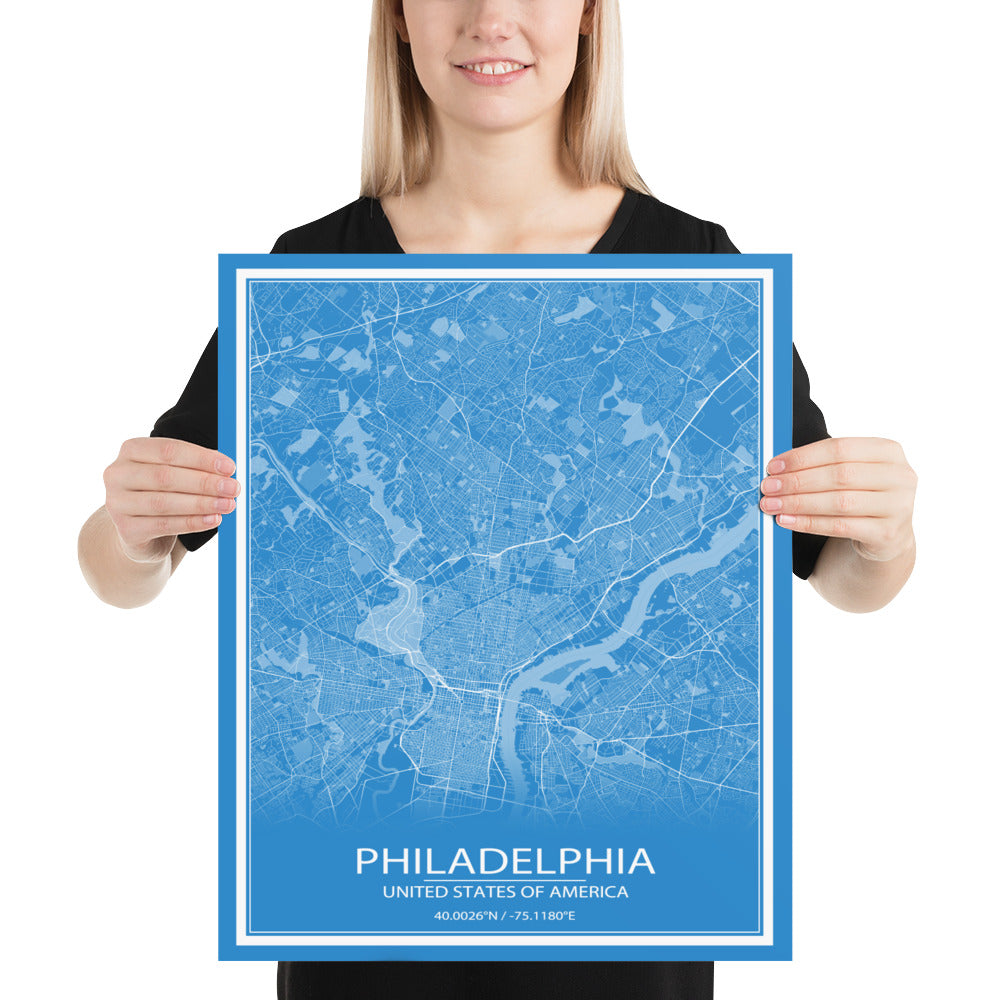 Philadelphia Blue and White Paper Map