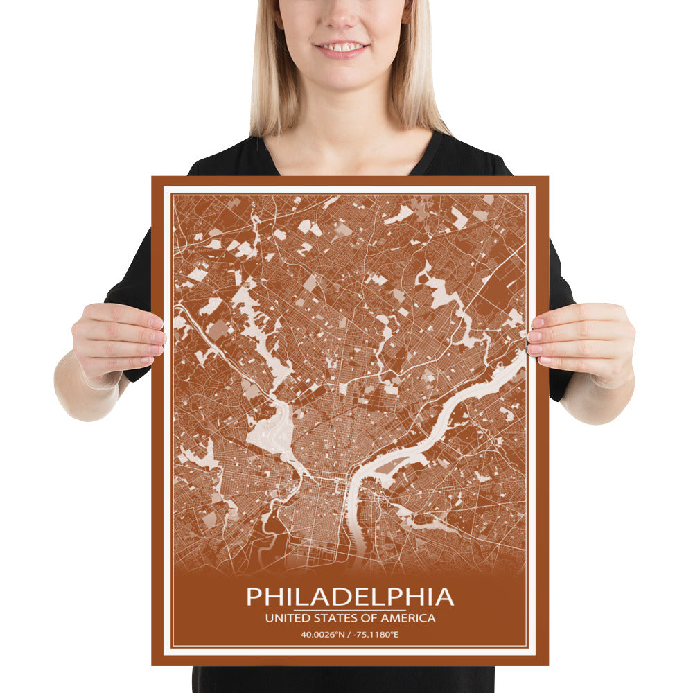 Philadelphia Brown and White Paper Map