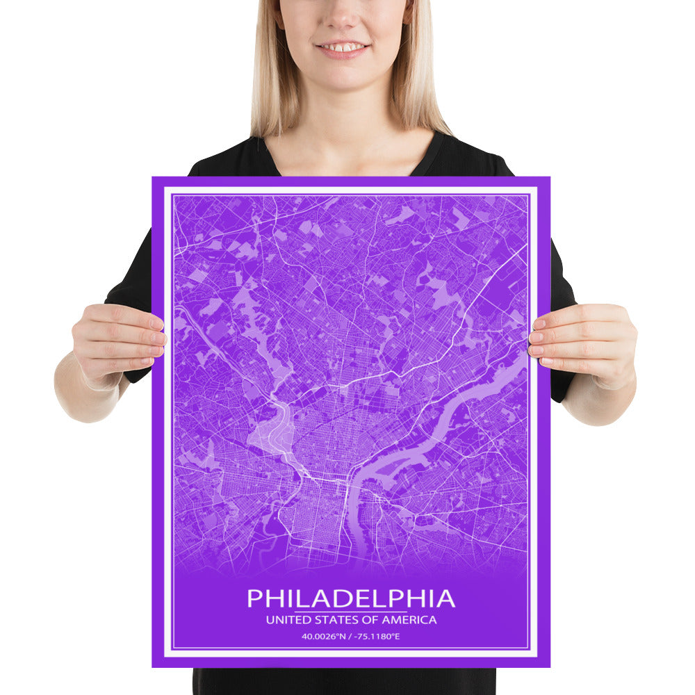 Philadelphia Purple and White Paper Map