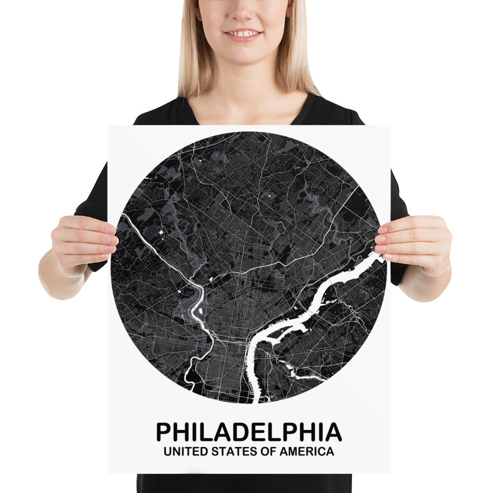 Philadelphia Circular Black Paper Map