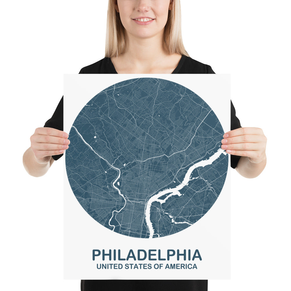 Philadelphia Circular Blue Paper Map