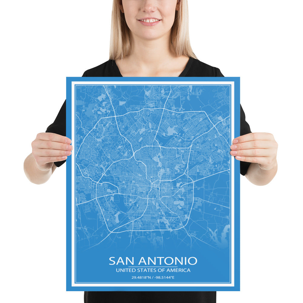 San Antonio Blue and White Paper Map