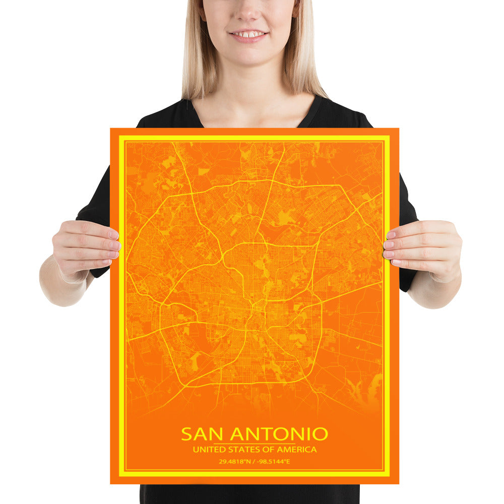 San Antonio Orange and Yellow Paper Map