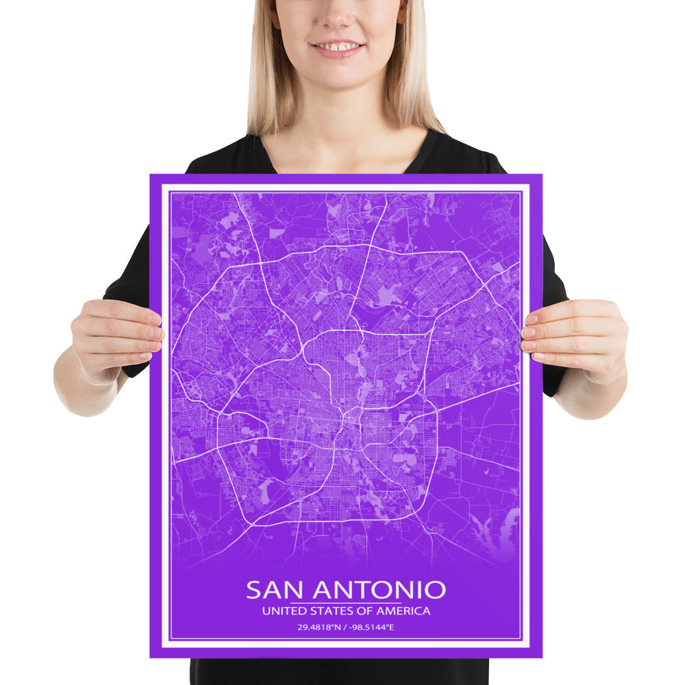 San Antonio Purple and White Paper Map