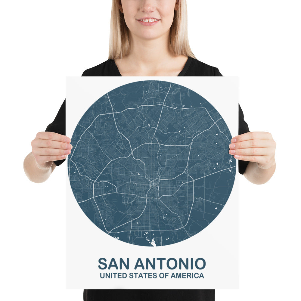 San Antonio Circular Blue Paper Map