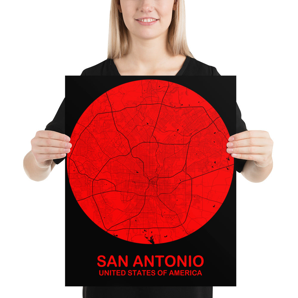 San Antonio Circular Red Paper Map