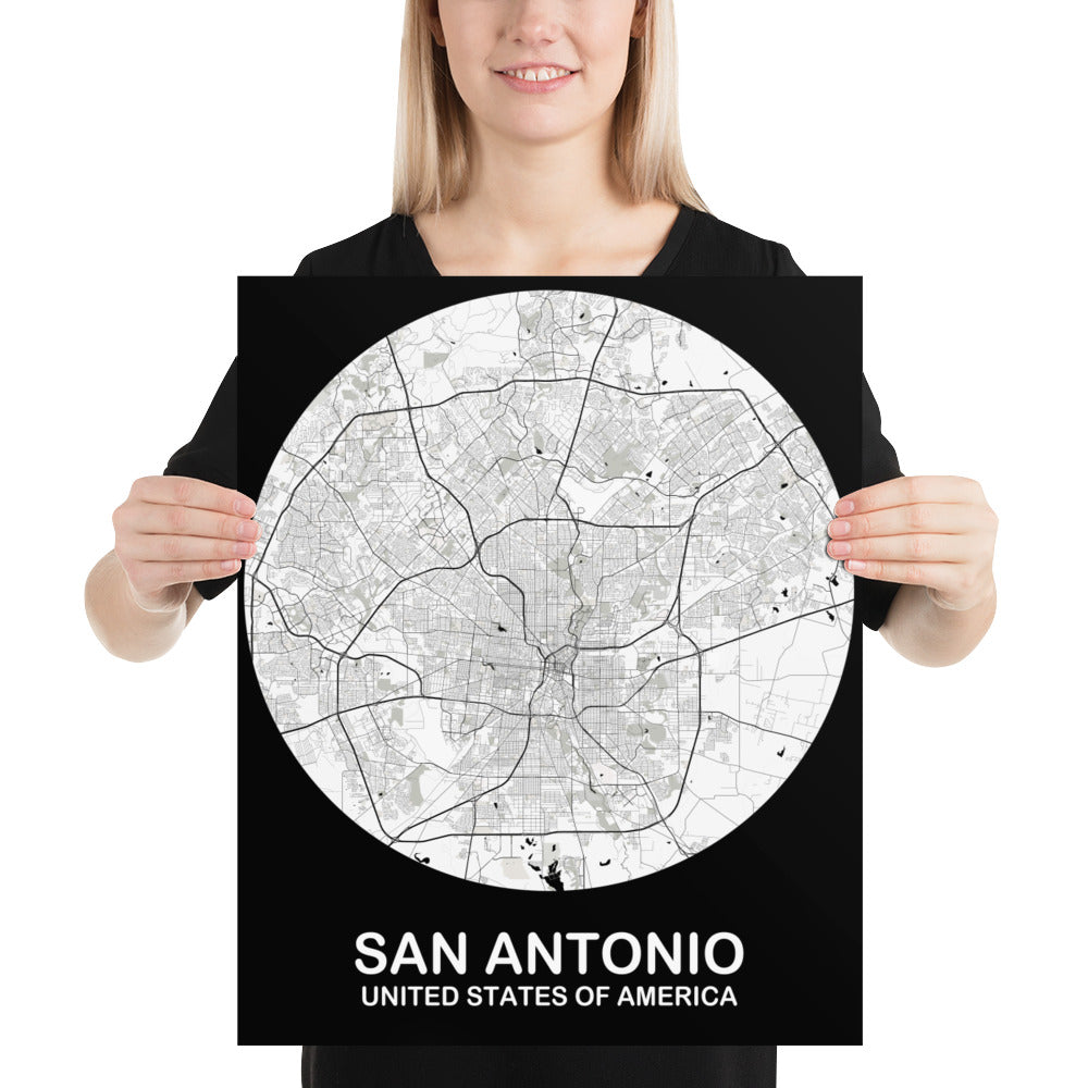 San Antonio Circular White Paper Map