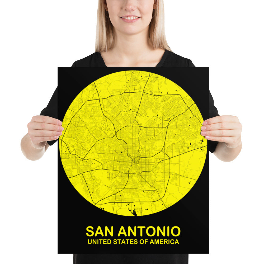 San Antonio Circular Yellow Paper Map