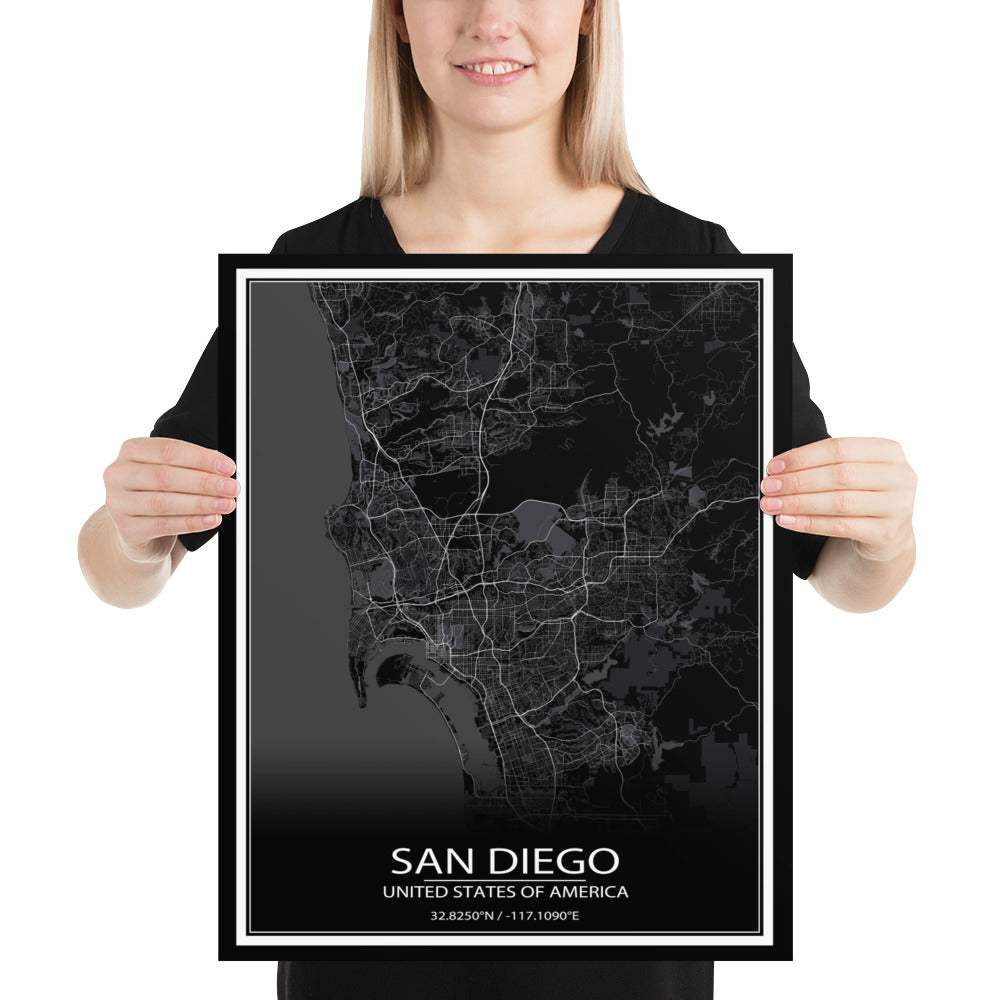 San Diego Black Paper Map