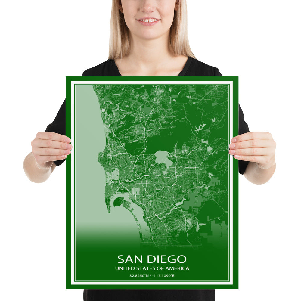 San Diego Green and White Paper Map