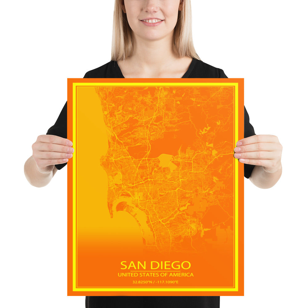 San Diego Orange and Yellow Paper Map