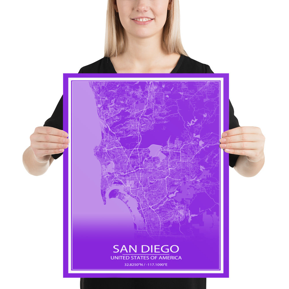 San Diego Purple and White Paper Map