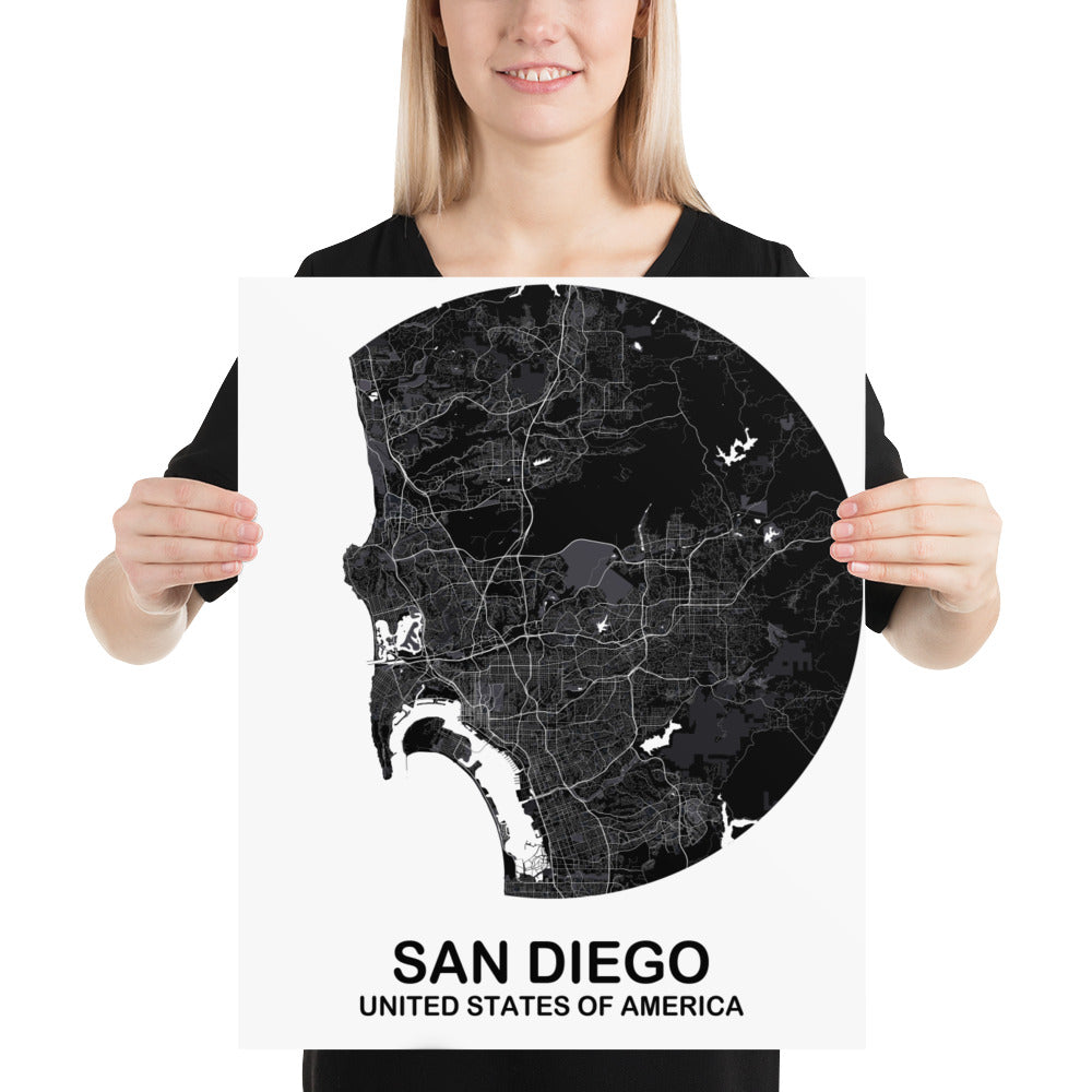 San Diego Circular Black Paper Map