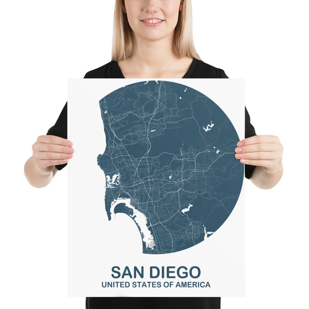 San Diego Circular Blue Paper Map