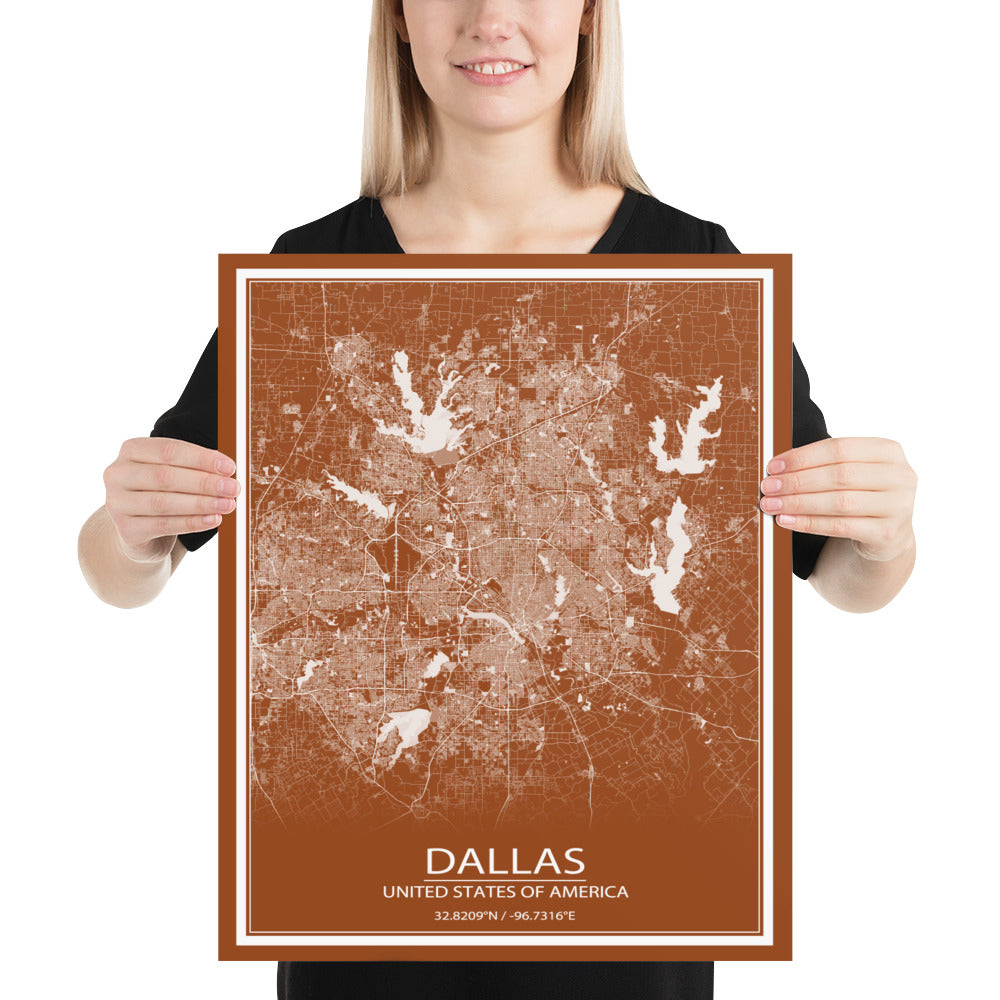 Dallas Brown and White Paper Map