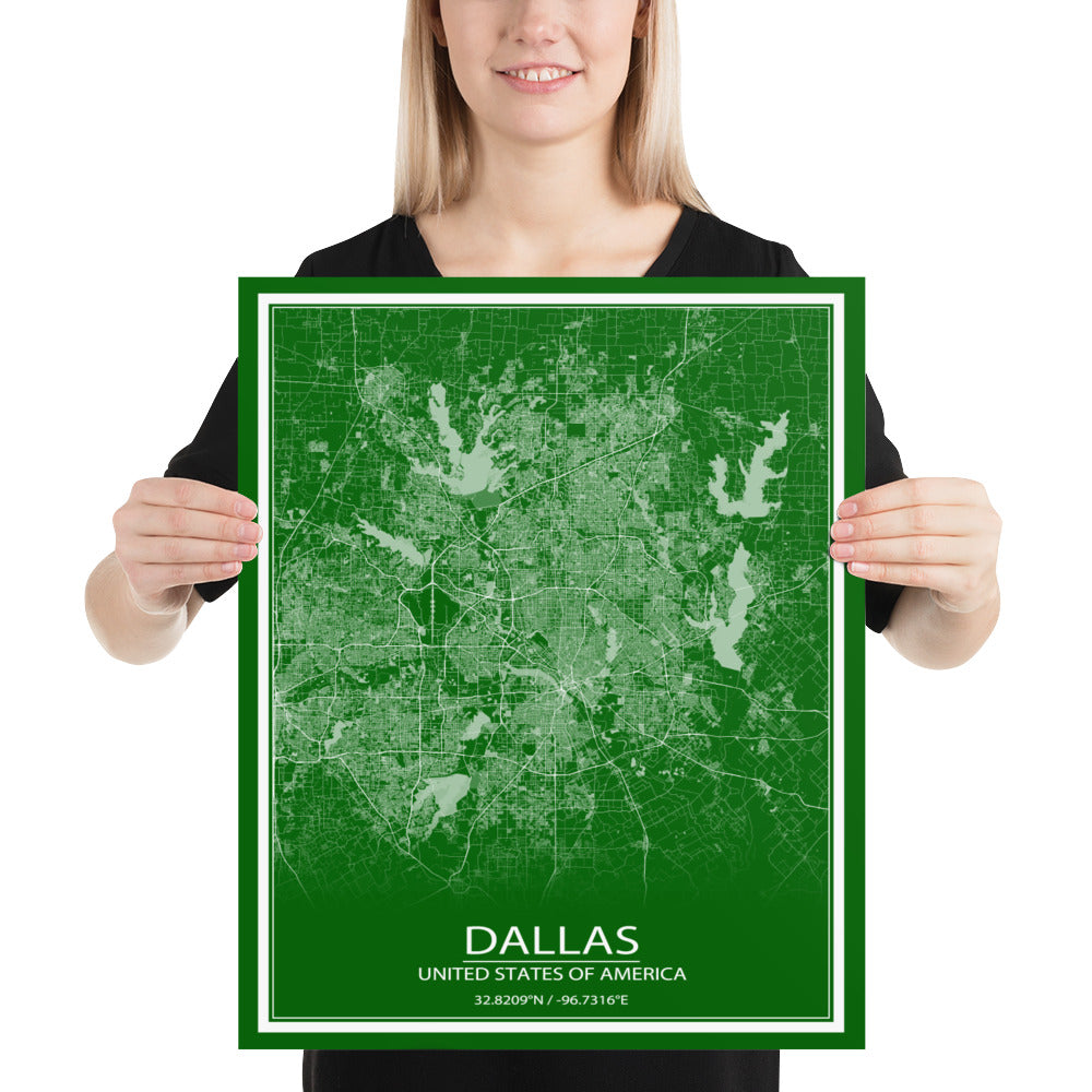 Dallas Green and White Paper Map