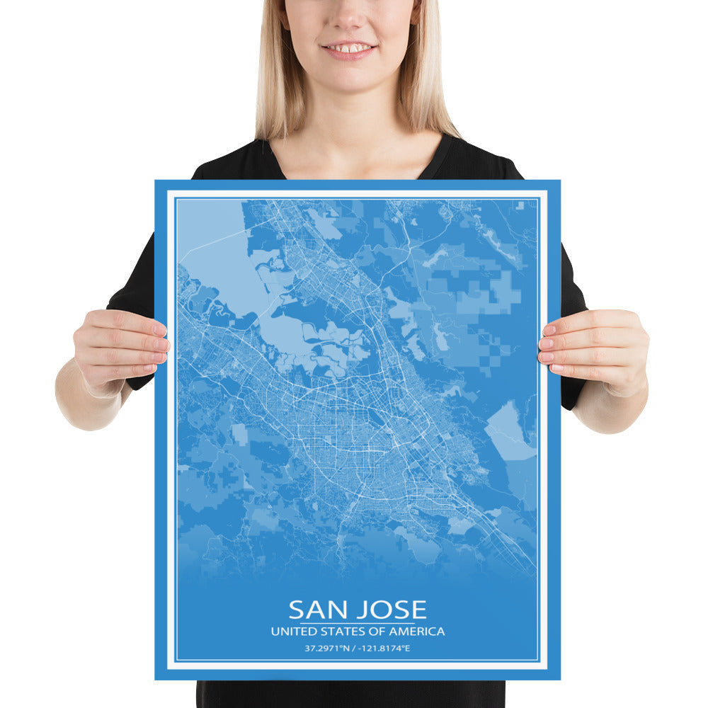 San Jose Blue and White Paper Map