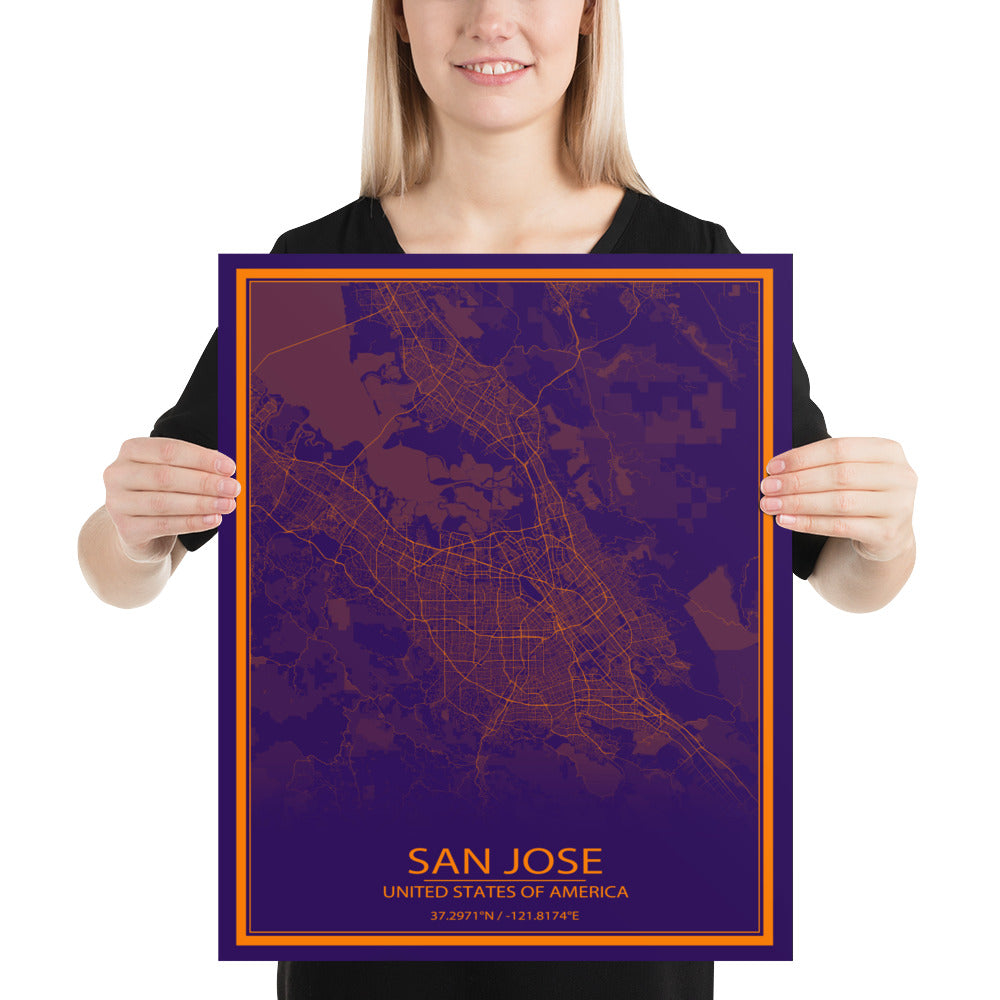 San Jose Purple and Orange Paper Map