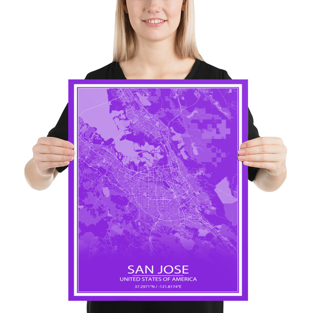 San Jose Purple and White Paper Map