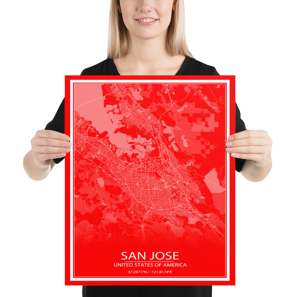 San Jose Red and White Paper Map