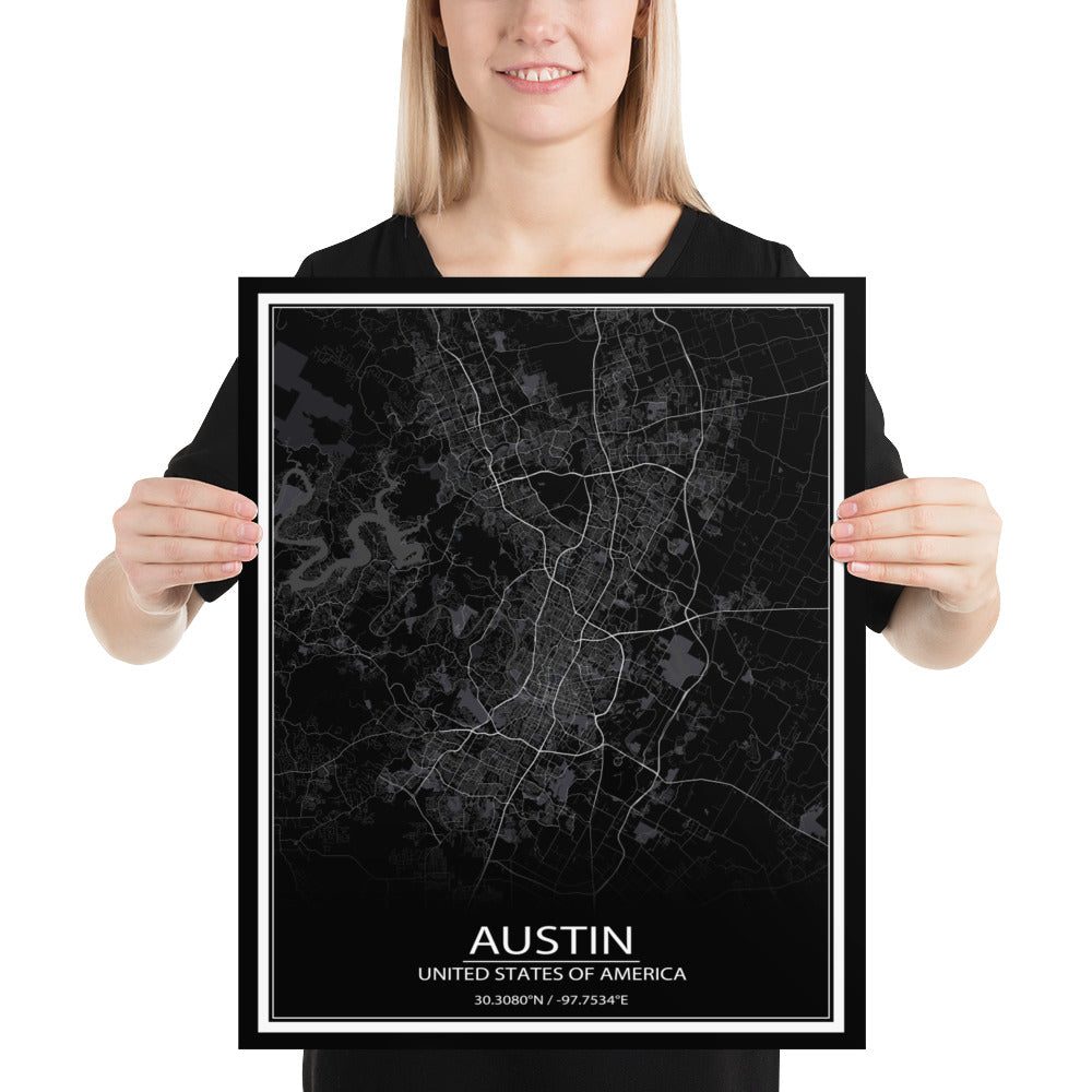 Austin Black Paper Map