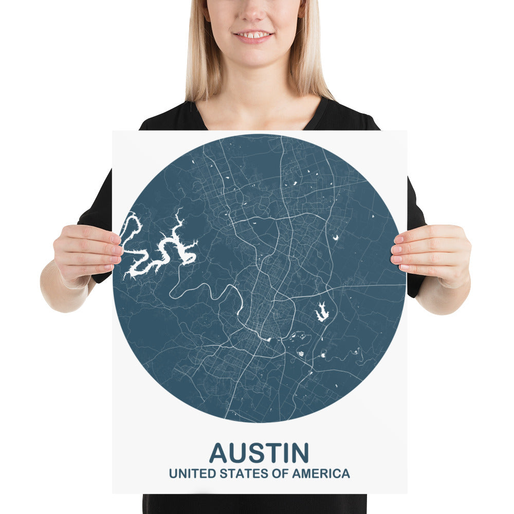 Austin Circular Blue Paper Map