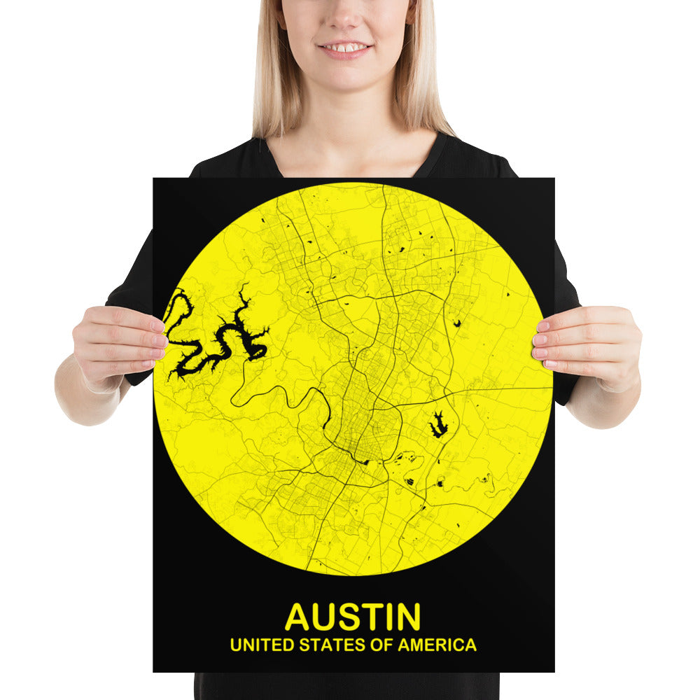 Austin Circular Yellow Paper Map