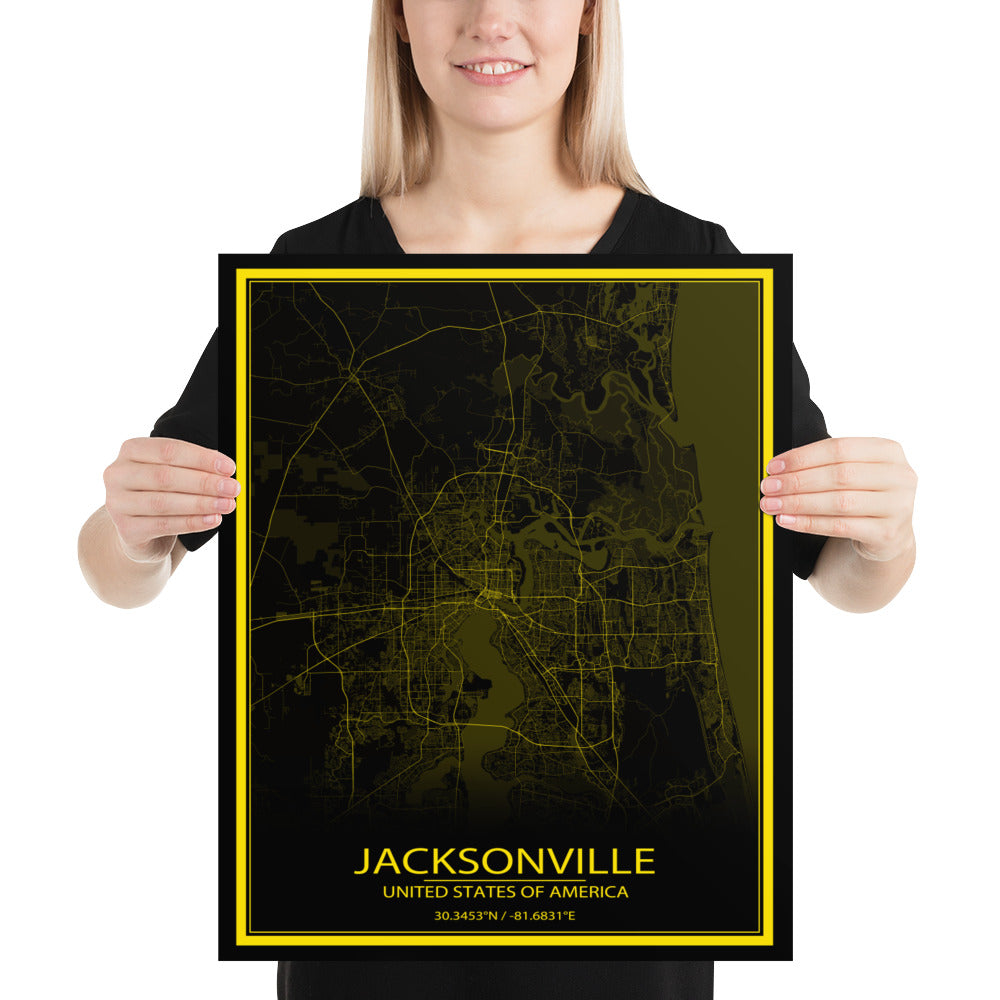 Jacksonville Black and Yellow Paper Map