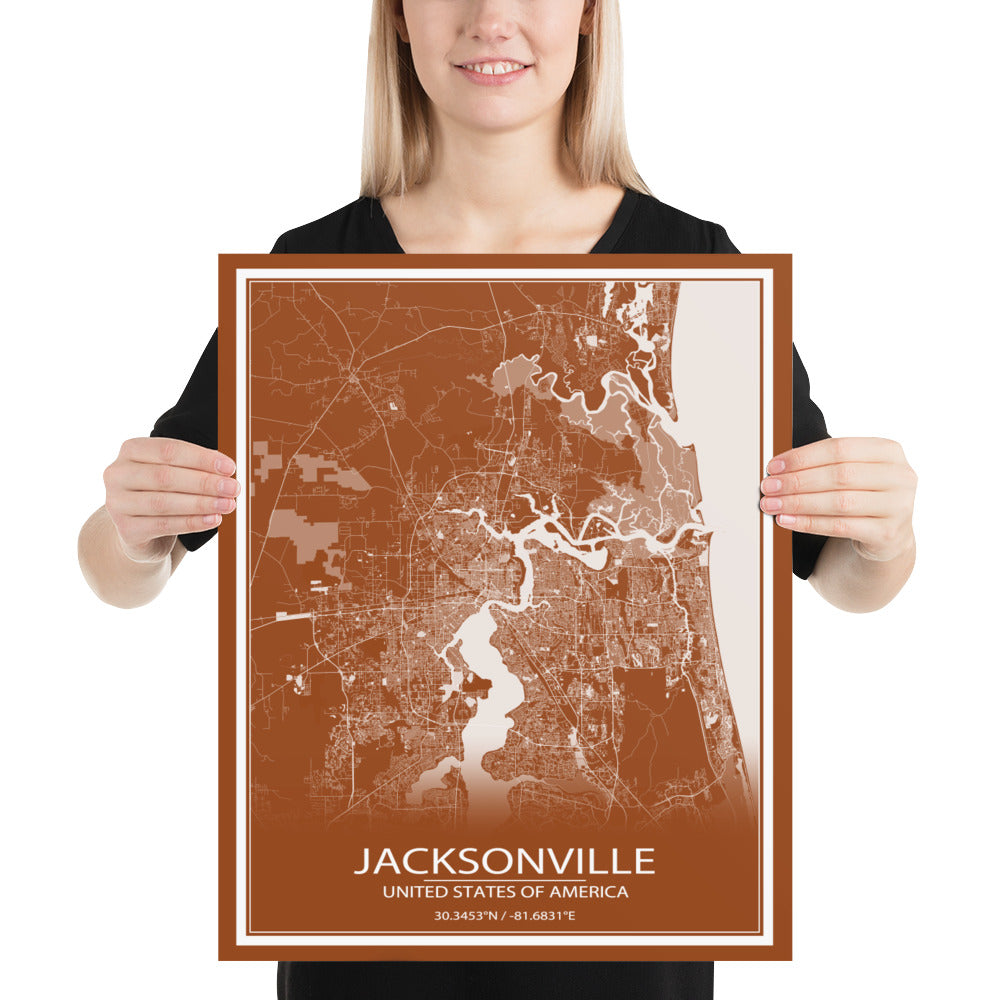 Jacksonville Brown and White Paper Map