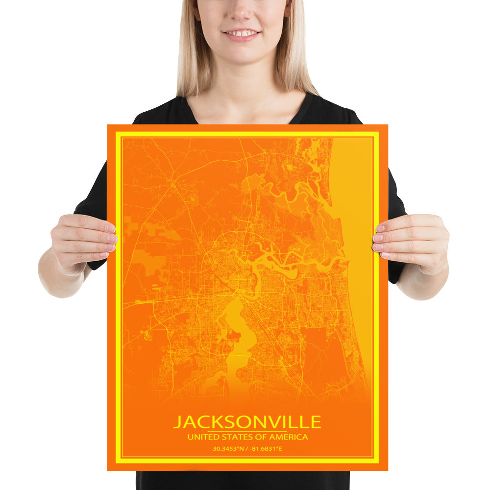 Jacksonville Orange and Yellow Paper Map