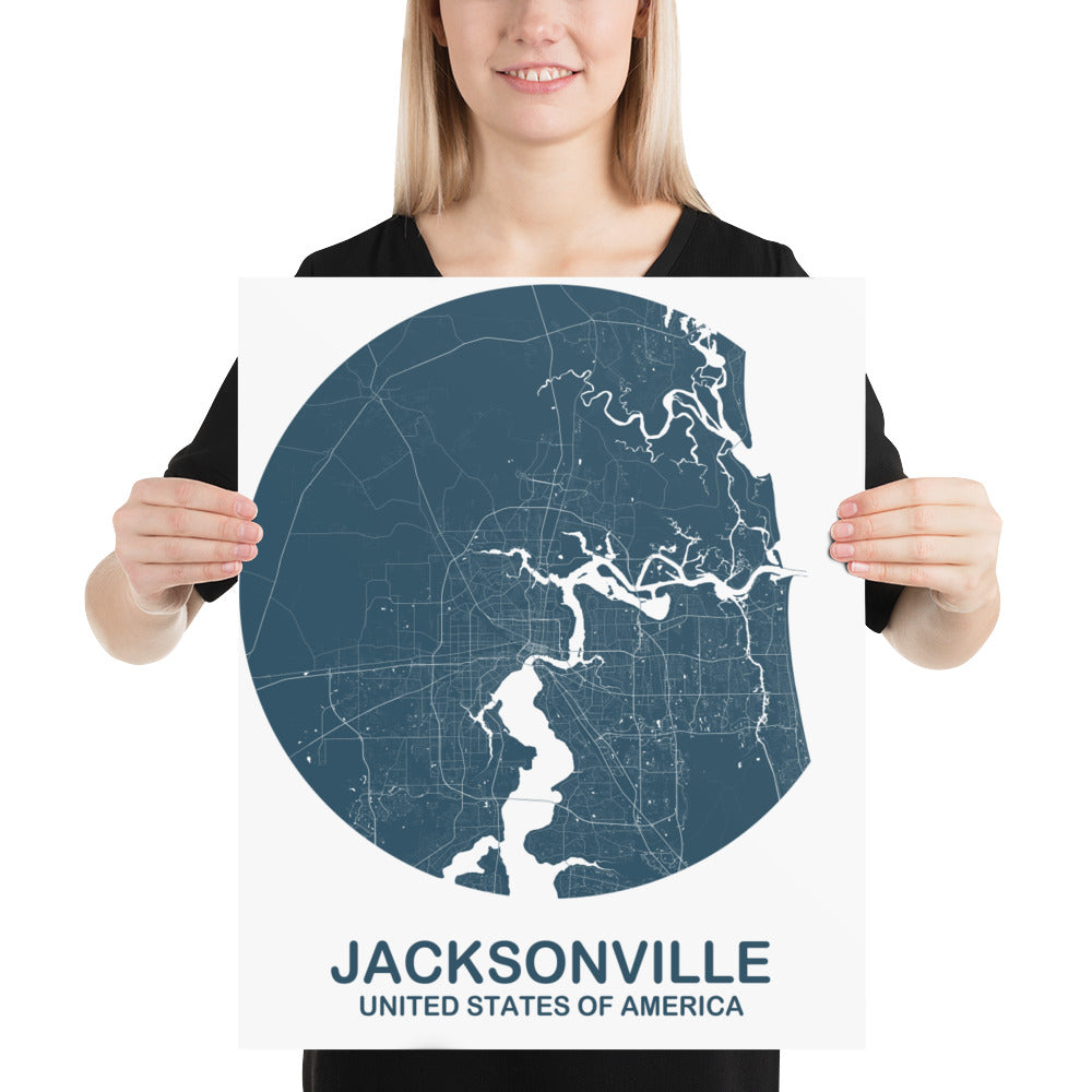 Jacksonville Circular Blue Paper Map