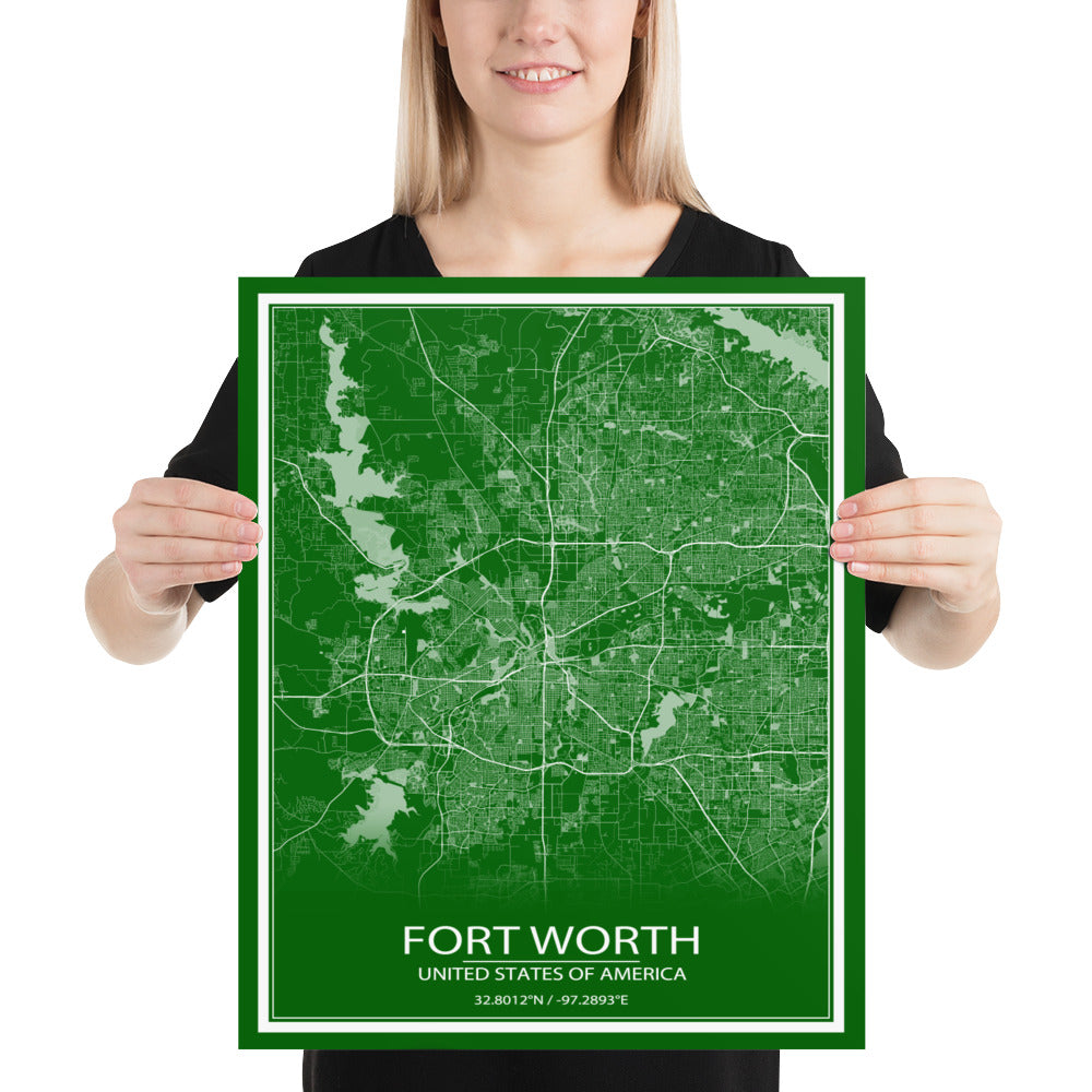 Fort Worth Green and White Paper Map