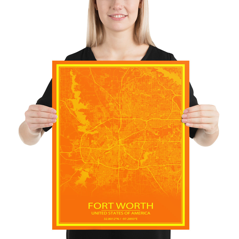 Fort Worth Orange and Yellow Paper Map