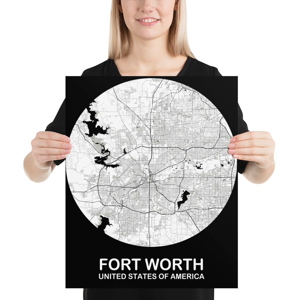 Fort Worth Circular White Paper Map