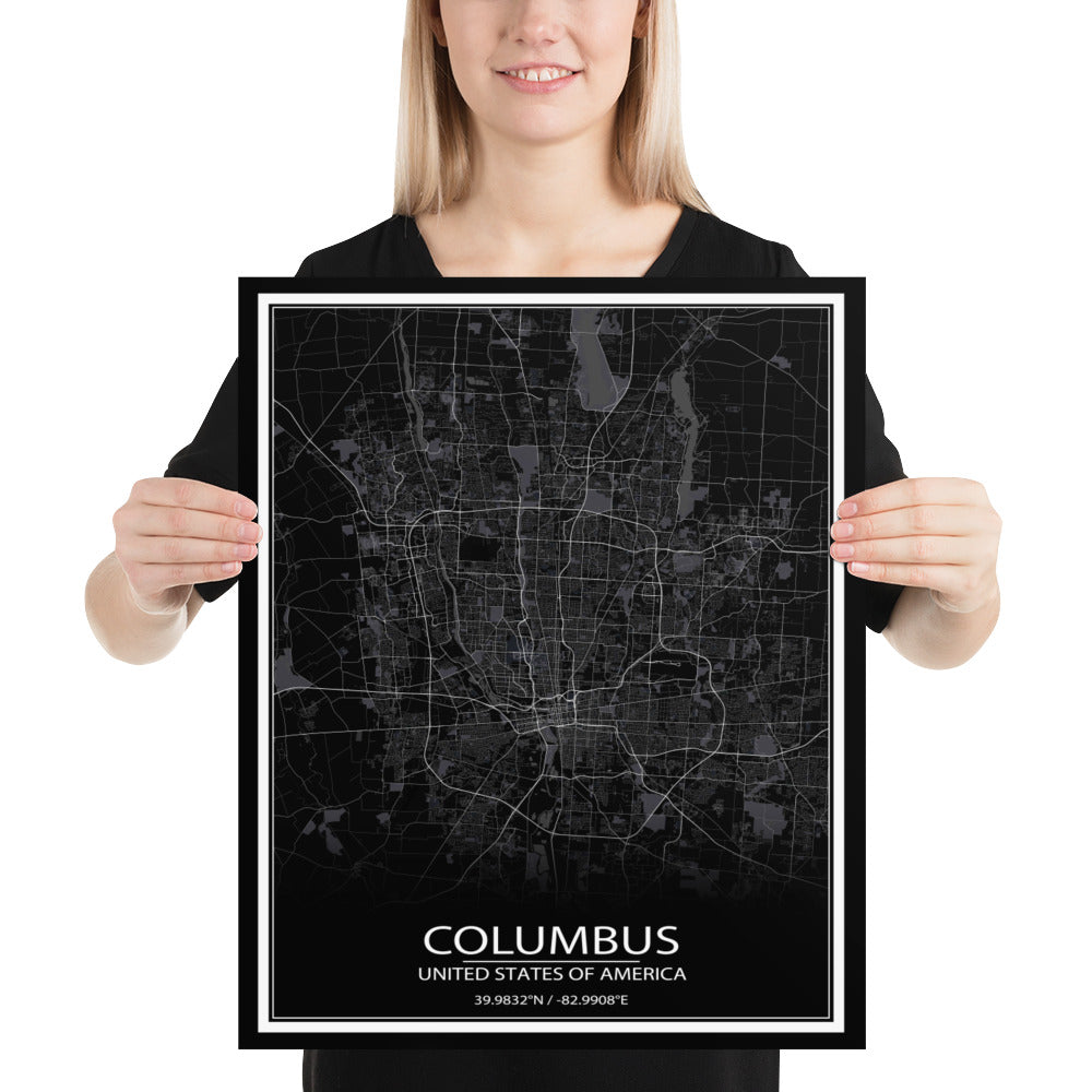 Columbus Black Paper Map