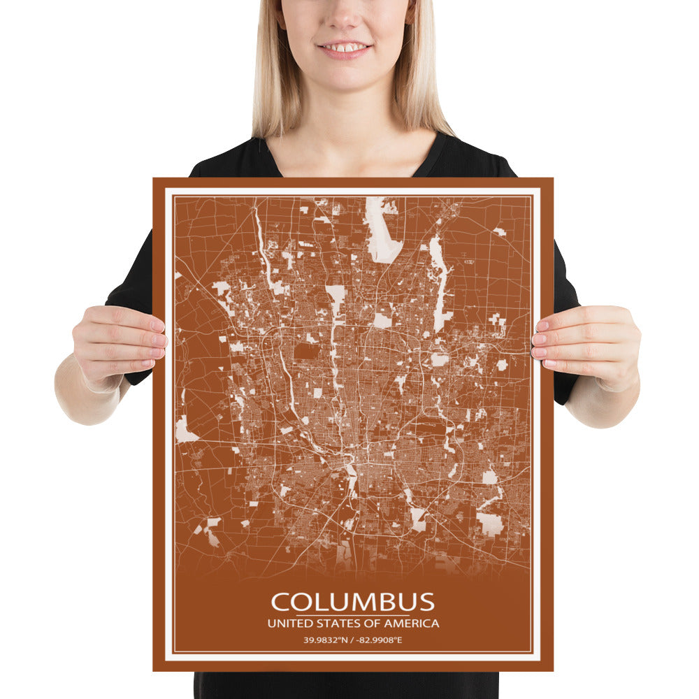 Columbus Brown and White Paper Map