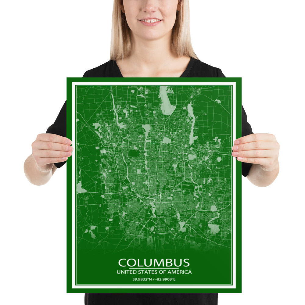 Columbus Green and White Paper Map