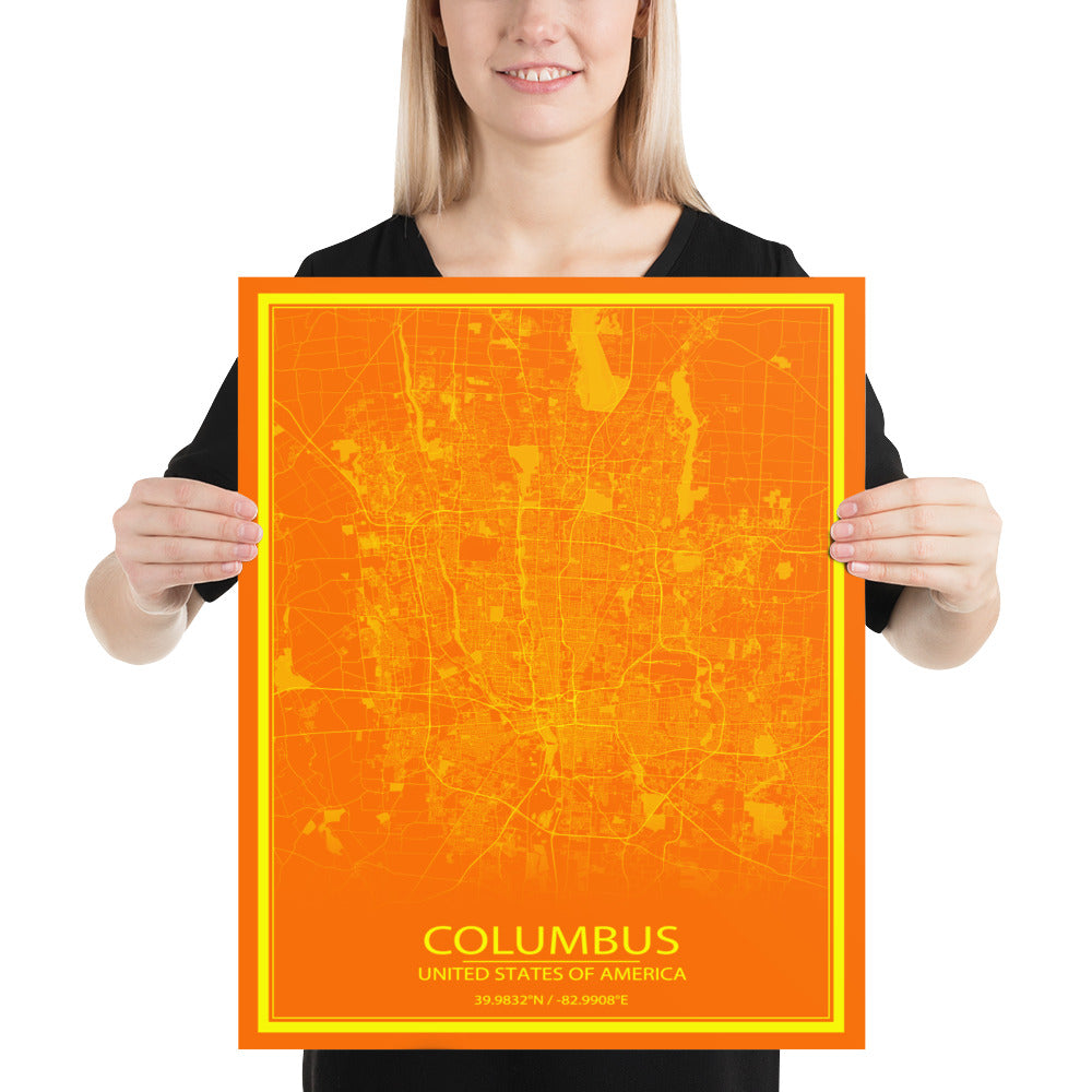 Columbus Orange and Yellow Paper Map